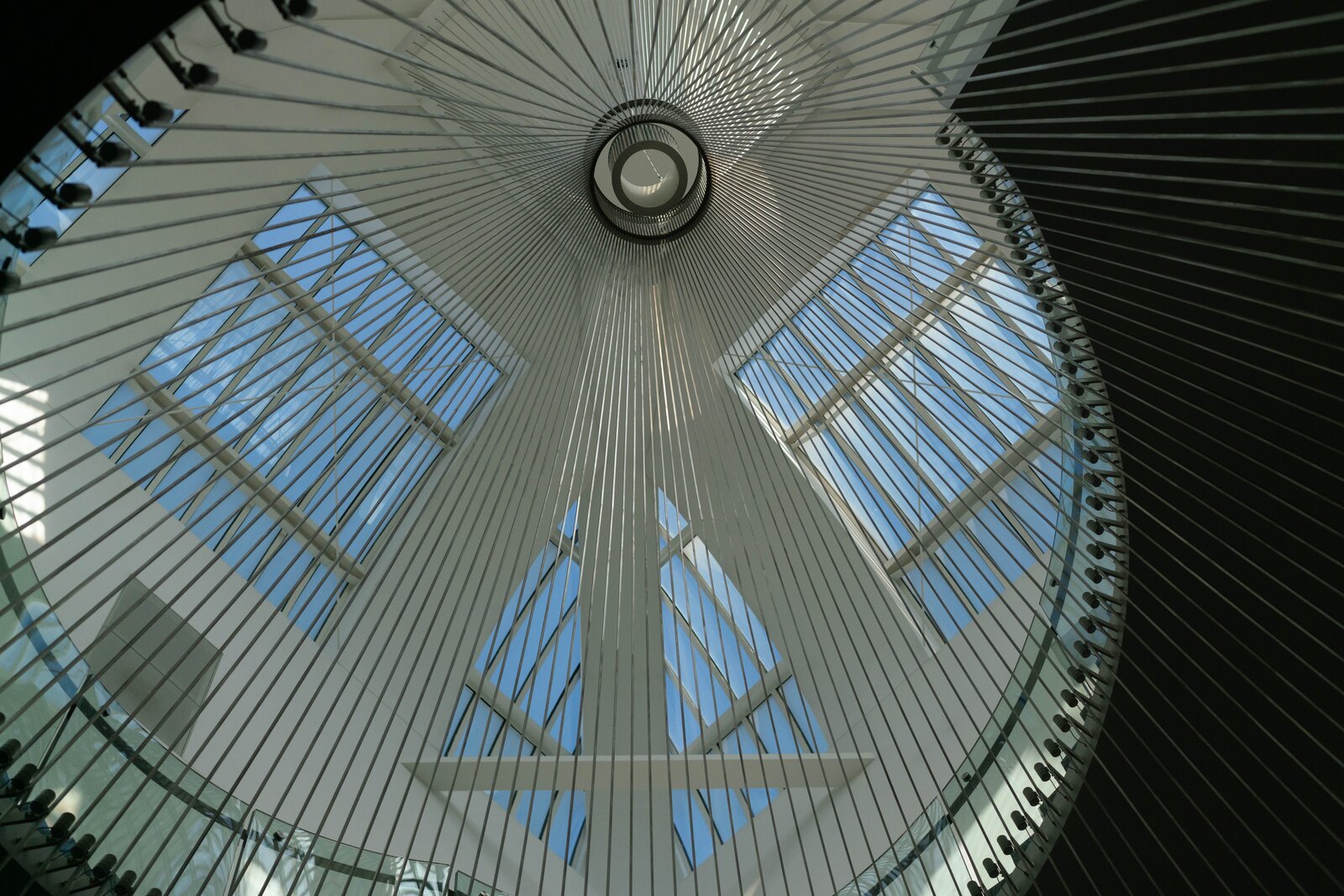 Skylit dome interior, radial glass panels