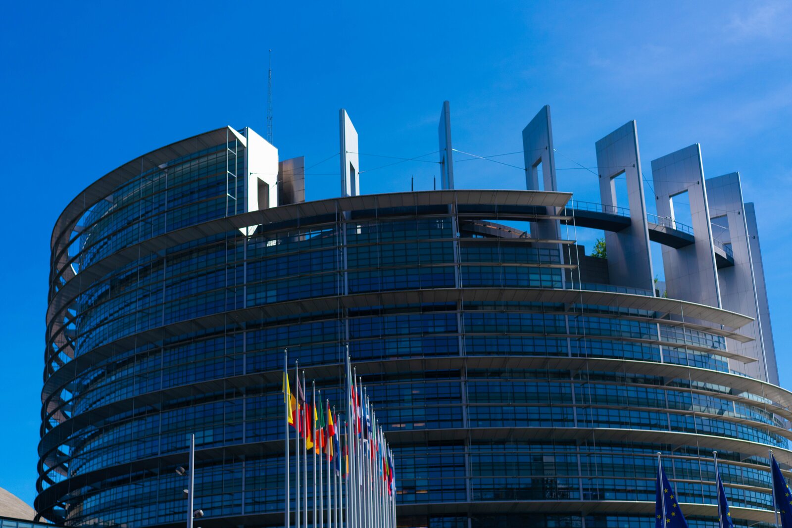 European Parliament, glass drum with flags
